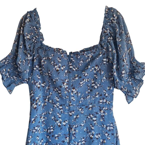 Two Sisters‎ The Label Blue Floral Dress Swiss Dot Slit Midi Length Size US 4 - Picture 7 of 7